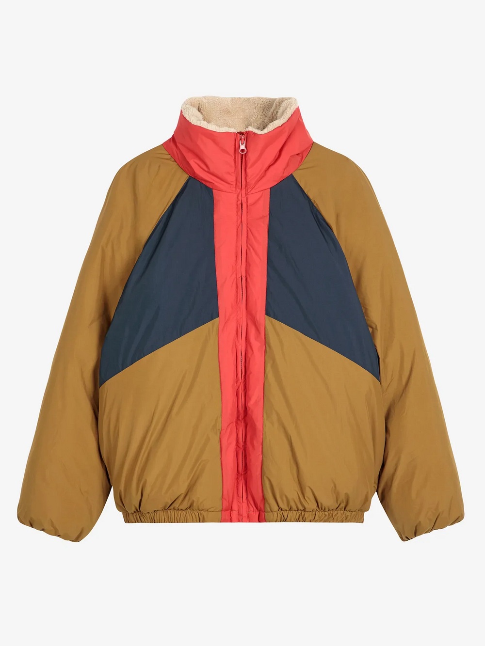 Khaki Colorblock Ranglan Sleeve Padded Jacket
