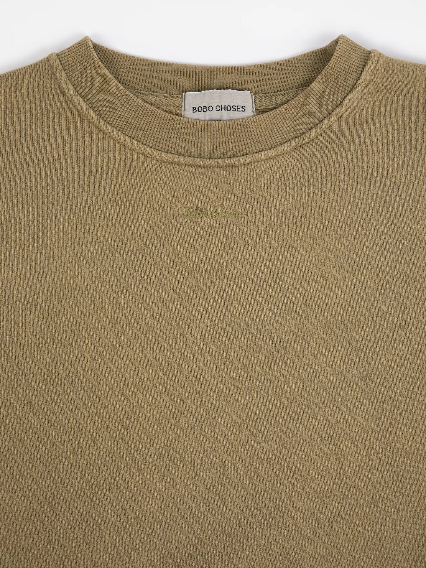 
                  
                    Khakifarbener Pullover mit überschnittenen Schultern und Stickerei
                  
                