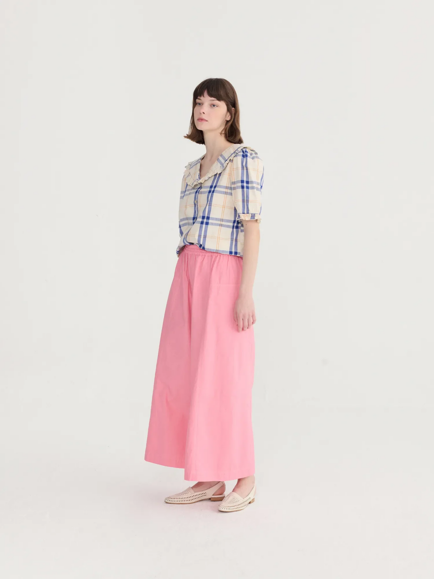 
                  
                    Pink Paper Touch Culotte Trousers
                  
                