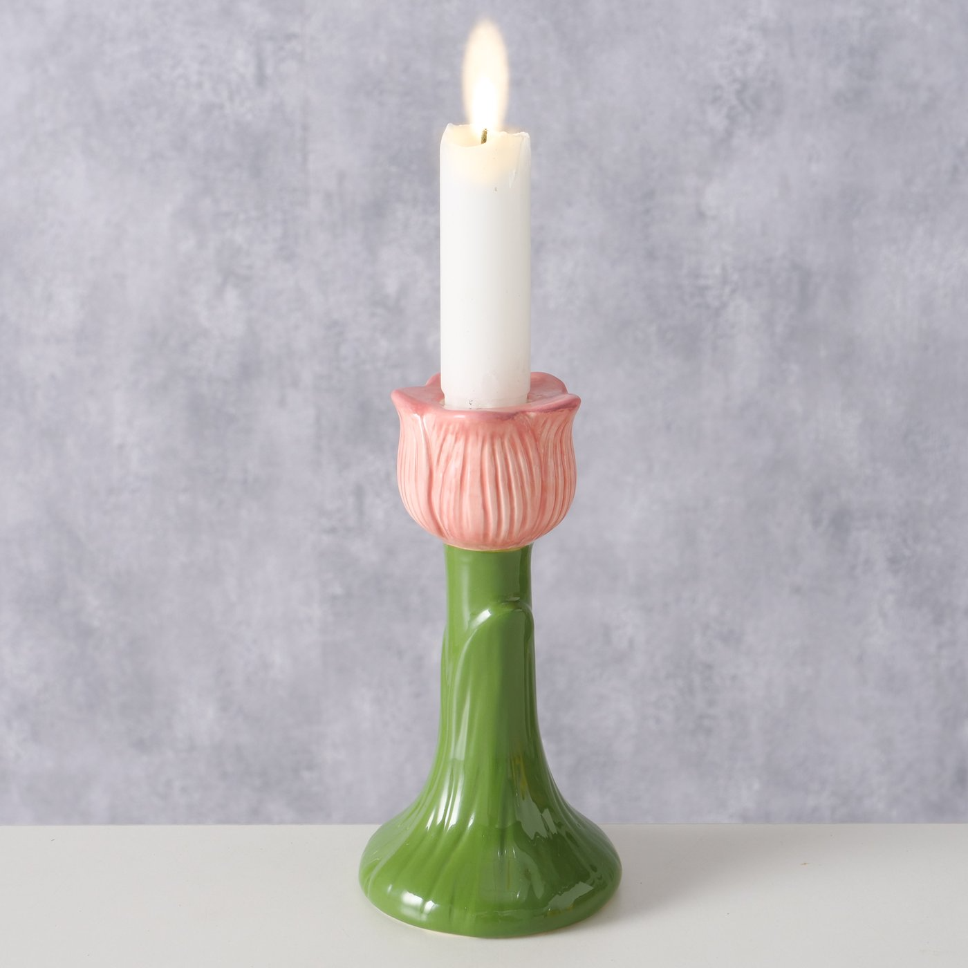 kerzen und diffusoren - ELISA Candle Holder – stilvoller Keramikhalter für Kerzen in Grün und Rosa
