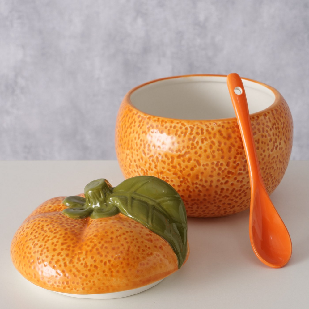
                  
                    Orangefarbener Marmeladentopf aus Keramik
                  
                
