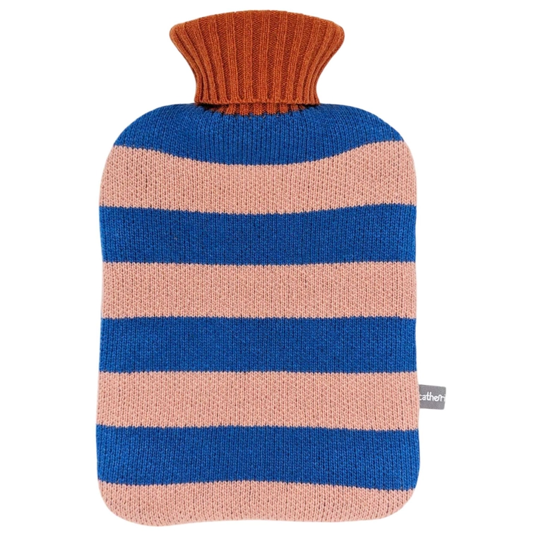 BLUE PINK Stripe Lambswool Hot Water Bottle