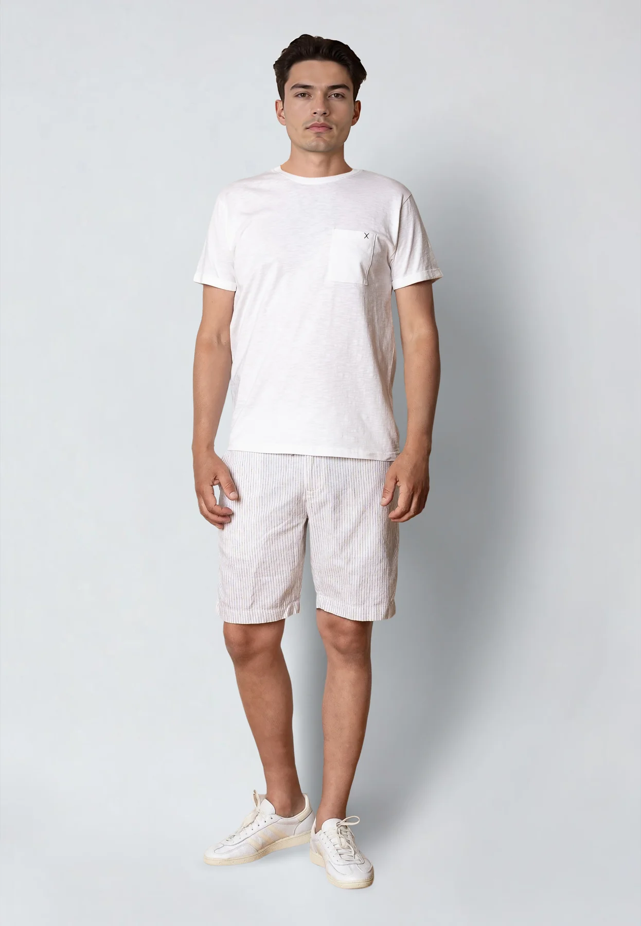
                  
                    BARCELONA LUCA White Shitake Striped Shorts
                  
                