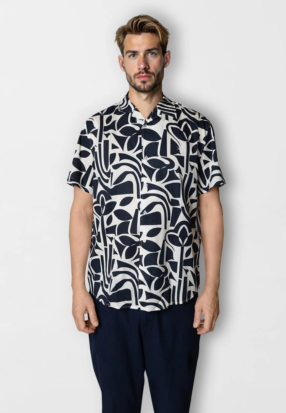 BOWLING NOAH Navy Ecru Short Sleeve Shirt