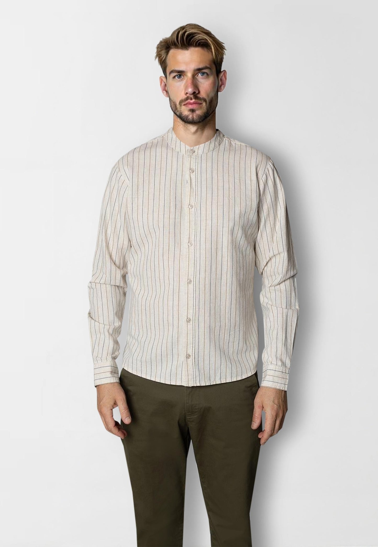
                  
                    RAN MAO Light Beige Stripe Shirt
                  
                