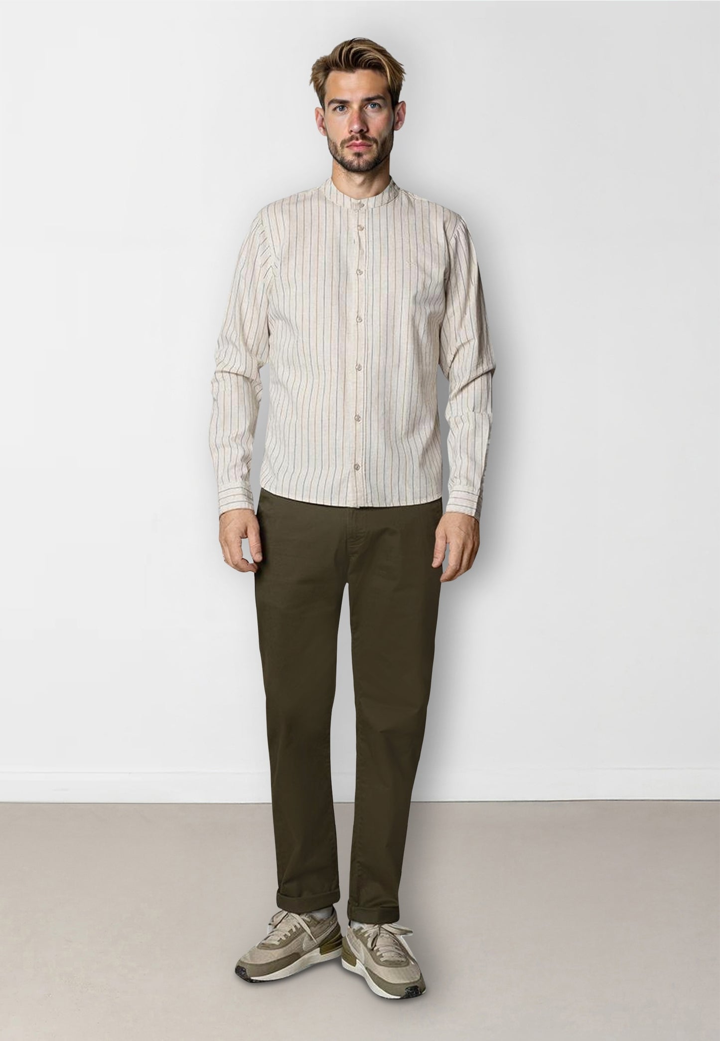 
                  
                    RAN MAO Light Beige Stripe Shirt
                  
                