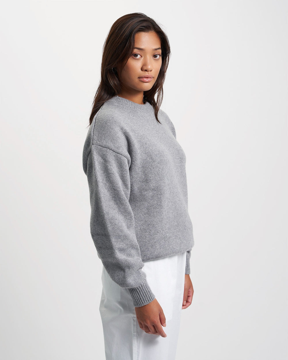 Heather Grey Oversized Merino Wool Crew Jumper – Victoria met Albert