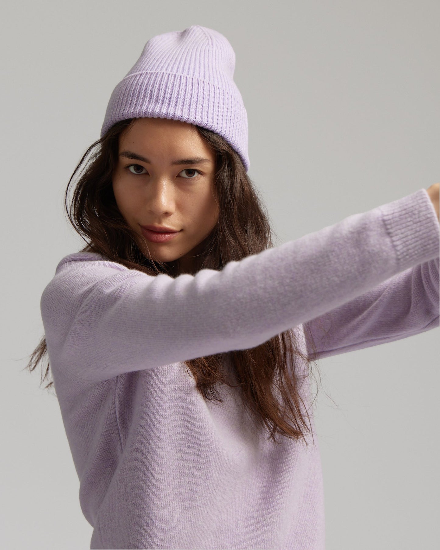 
                  
                    Weiche Beanie-Mütze aus Merinowolle in Lavendel
                  
                