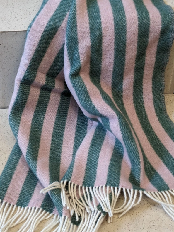 STRIPES Greenstone Rose Wool Blanket