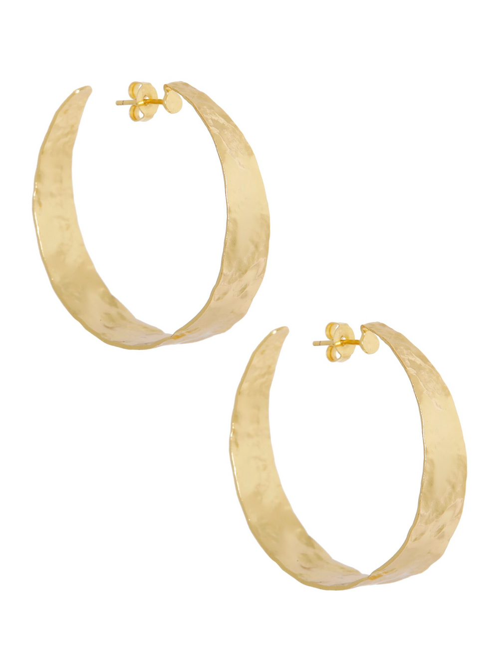 Gold Wide Hammered Hoops Earrings