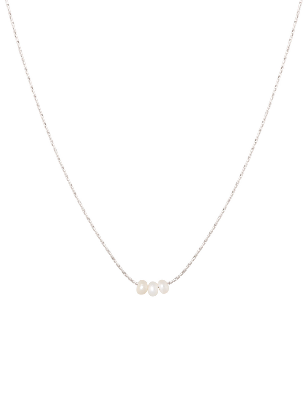 Silver Fine With 3 Pearls Necklace