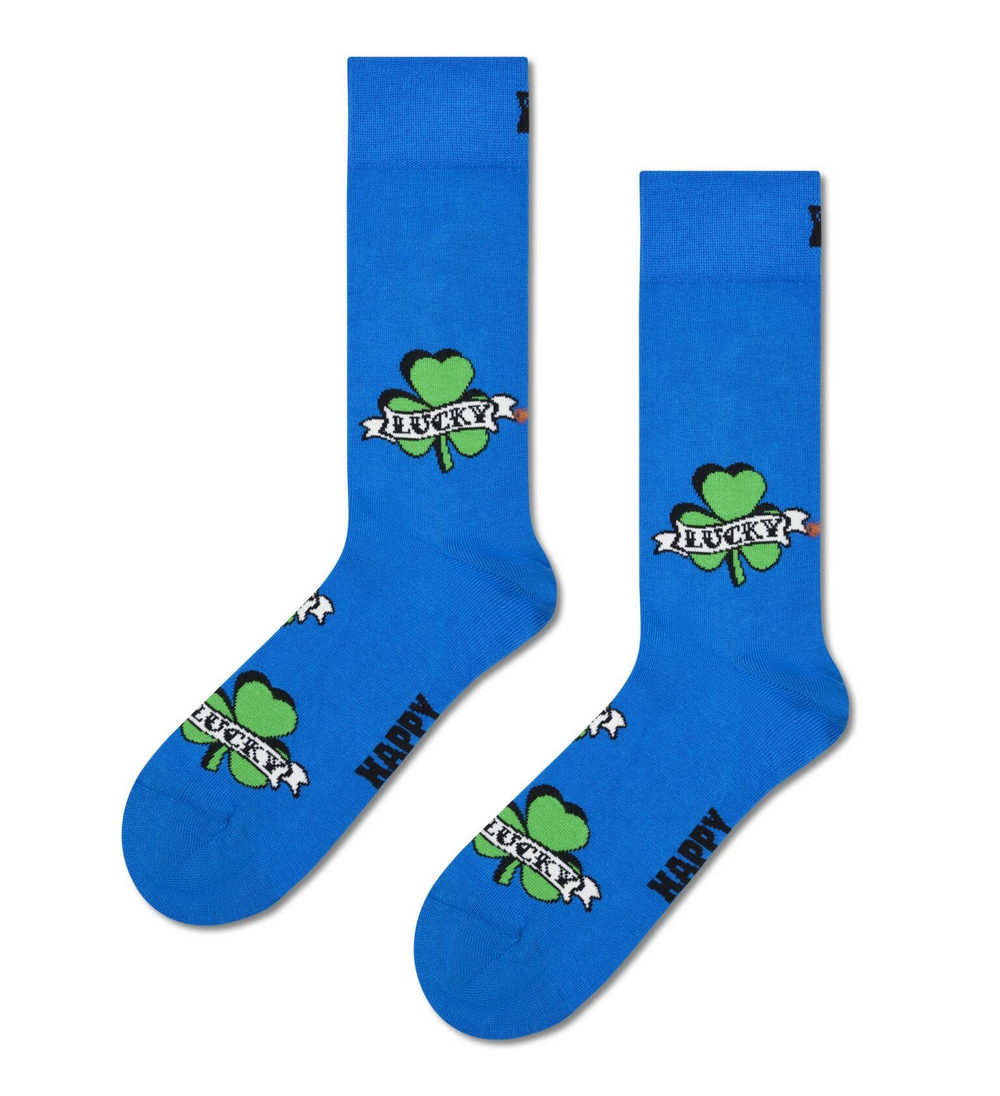 Blaue Socken mit dreiblättrigem Glück