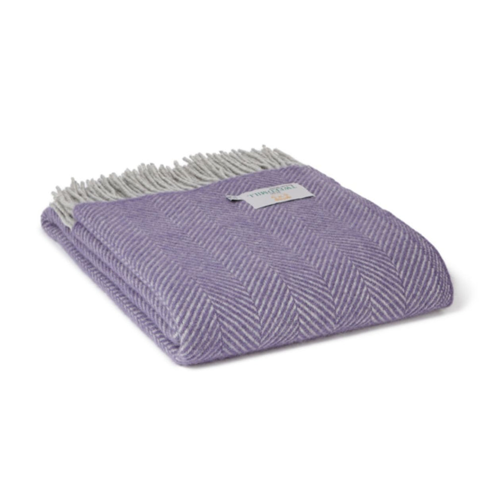 HERRINGBONE Lavender Silva Grey Pure New Wool Throw