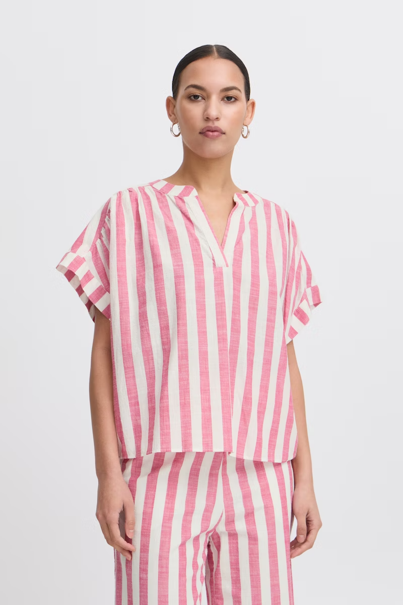 IHLOLIA Bright Rose White Stripe Blouse