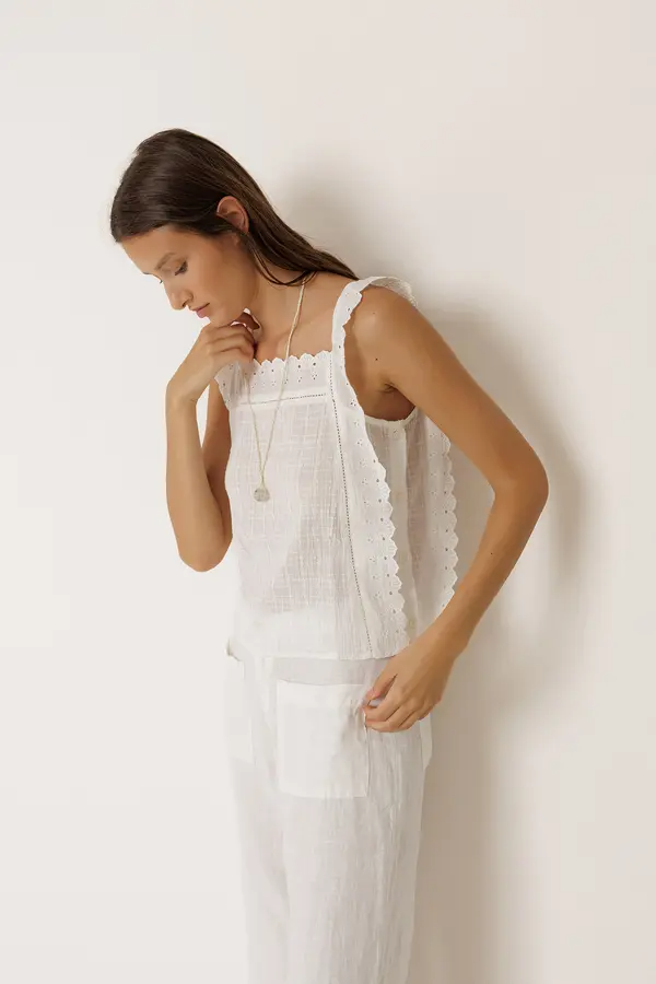 
                  
                    Ecru Strappy Lace Tank Top
                  
                