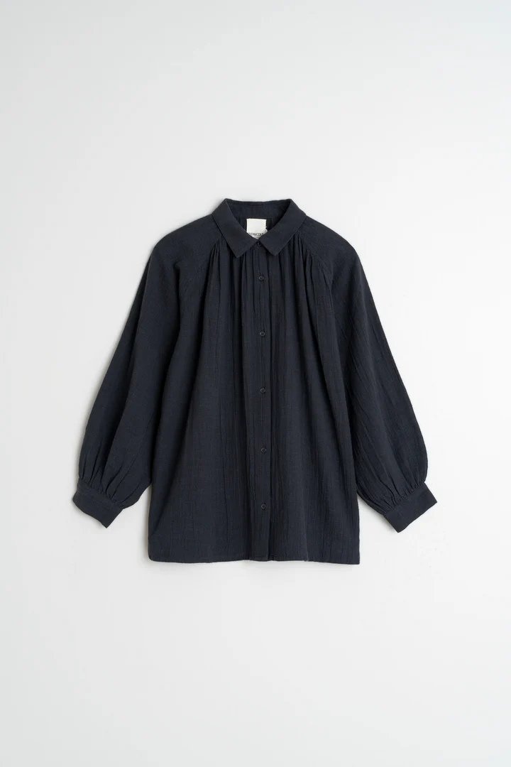Navy Crepe Cotton Shirt