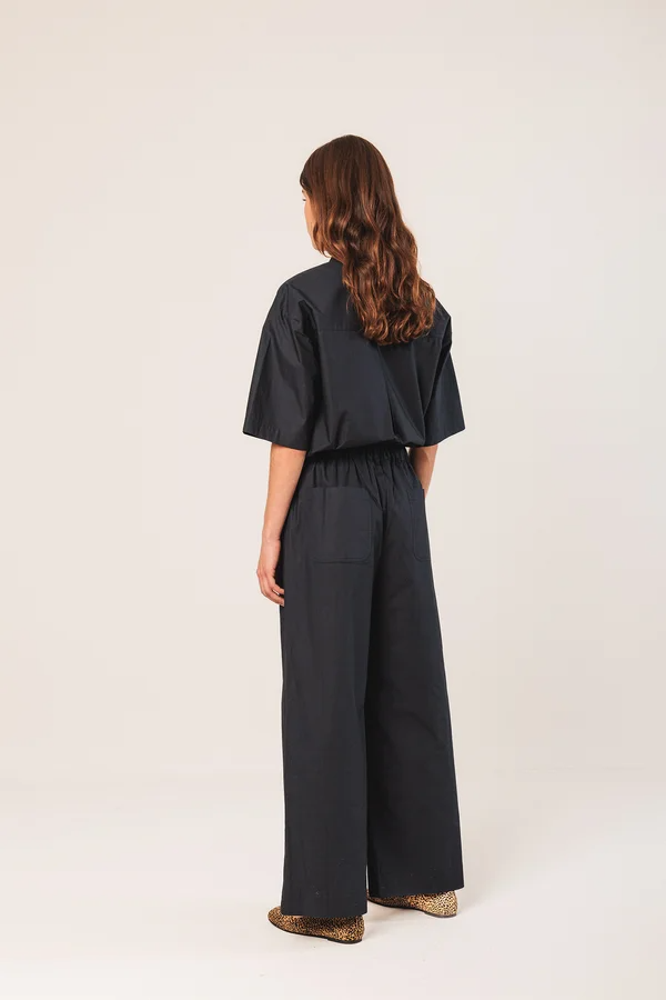 
                  
                    Navy Elastic Cotton Trousers
                  
                