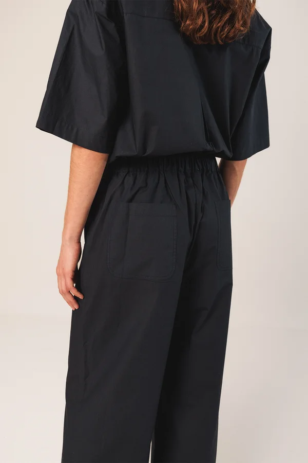 
                  
                    Navy Elastic Cotton Trousers
                  
                