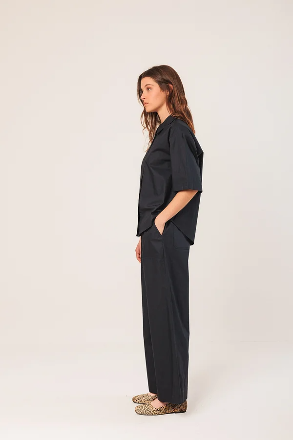 
                  
                    Navy Elastic Cotton Trousers
                  
                