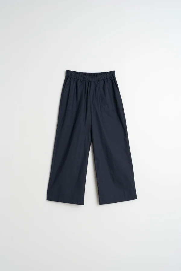 Navy Elastic Cotton Trousers