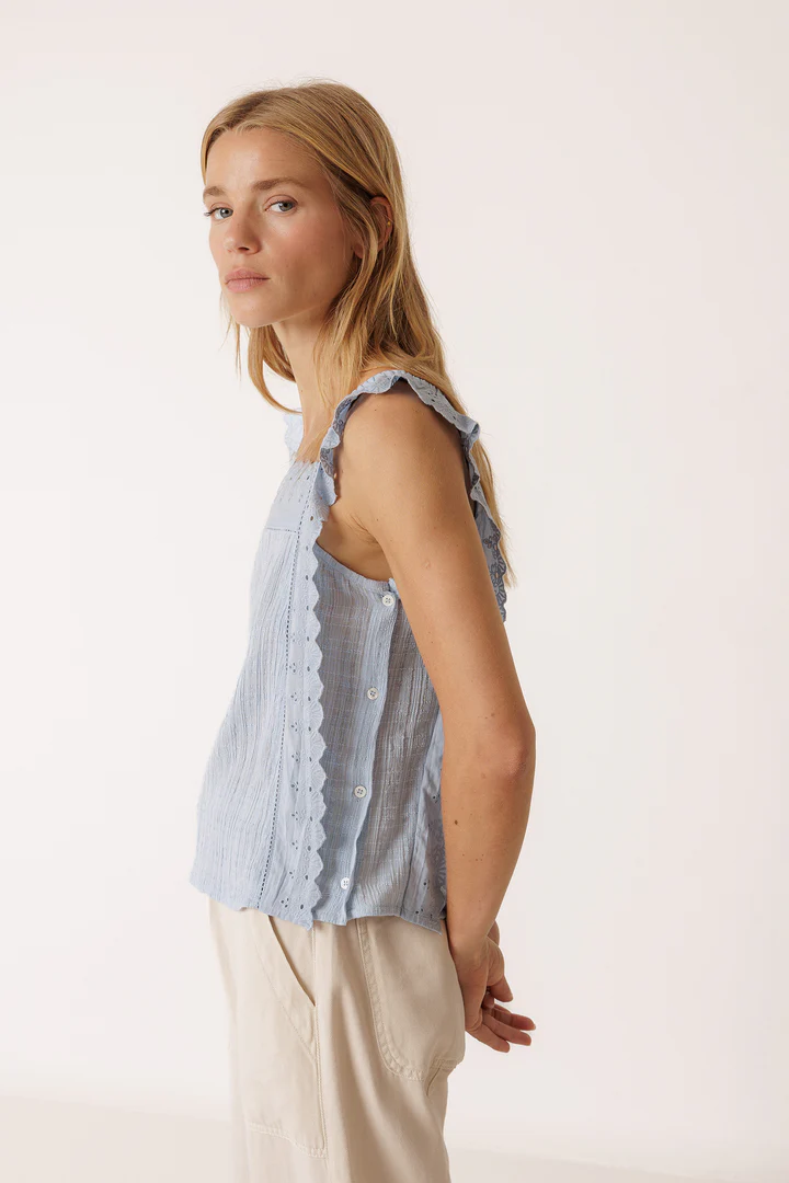 
                  
                    Sky Strappy Lace Tank Top
                  
                