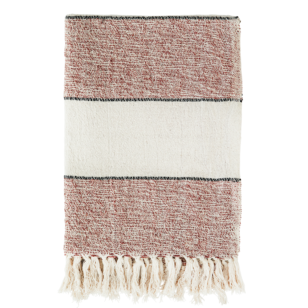 Ruby Wine Off White Black Recycled Cotton Throw