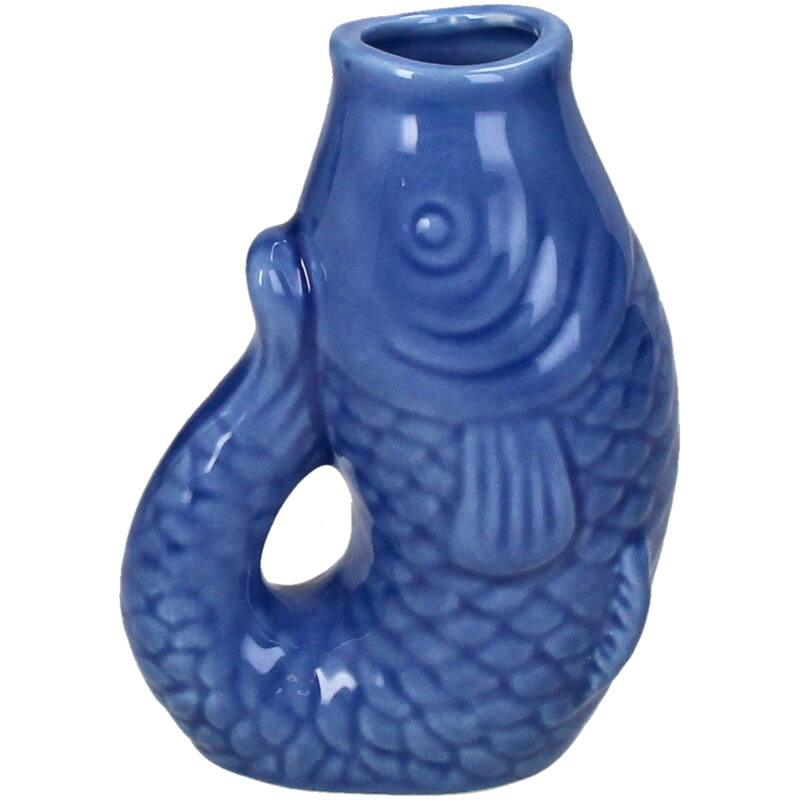 Blaue Fischvase aus Steingut