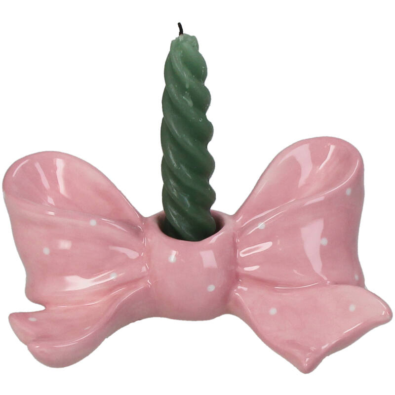 Kerzenhalter aus Steingut mit rosa Schleife