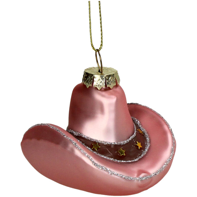 Weihnachtsdekoration mit rosa Cowboyhut