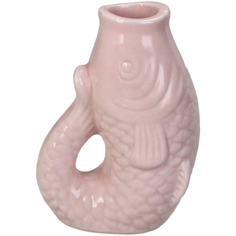 Rosafarbene Vase aus Steingut mit Fischmotiv