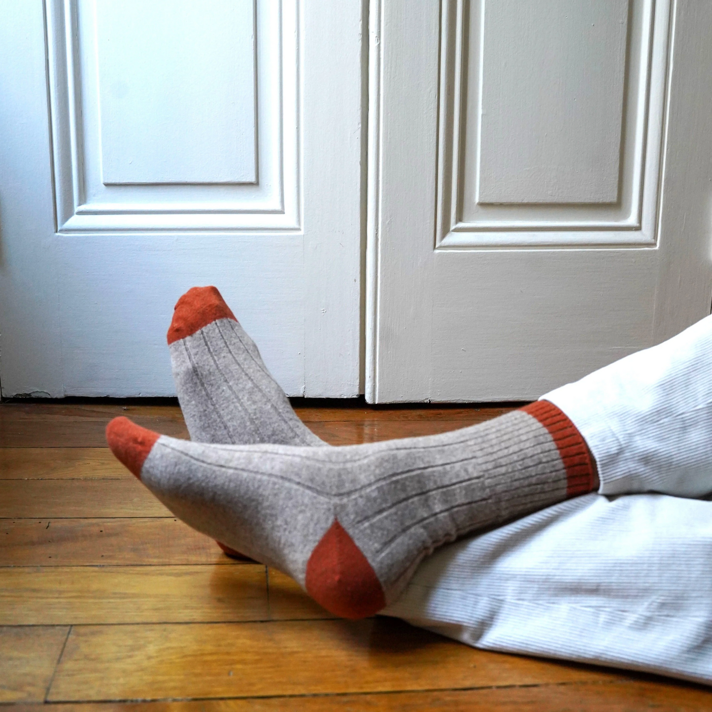 
                  
                    Beige And Orange Merino Wool Banded Socks
                  
                