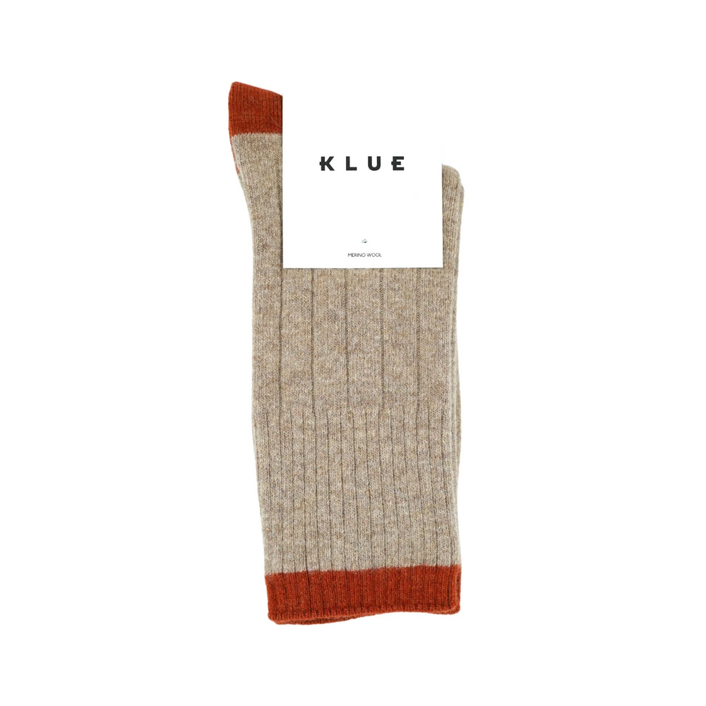 Beige And Orange Merino Wool Banded Socks