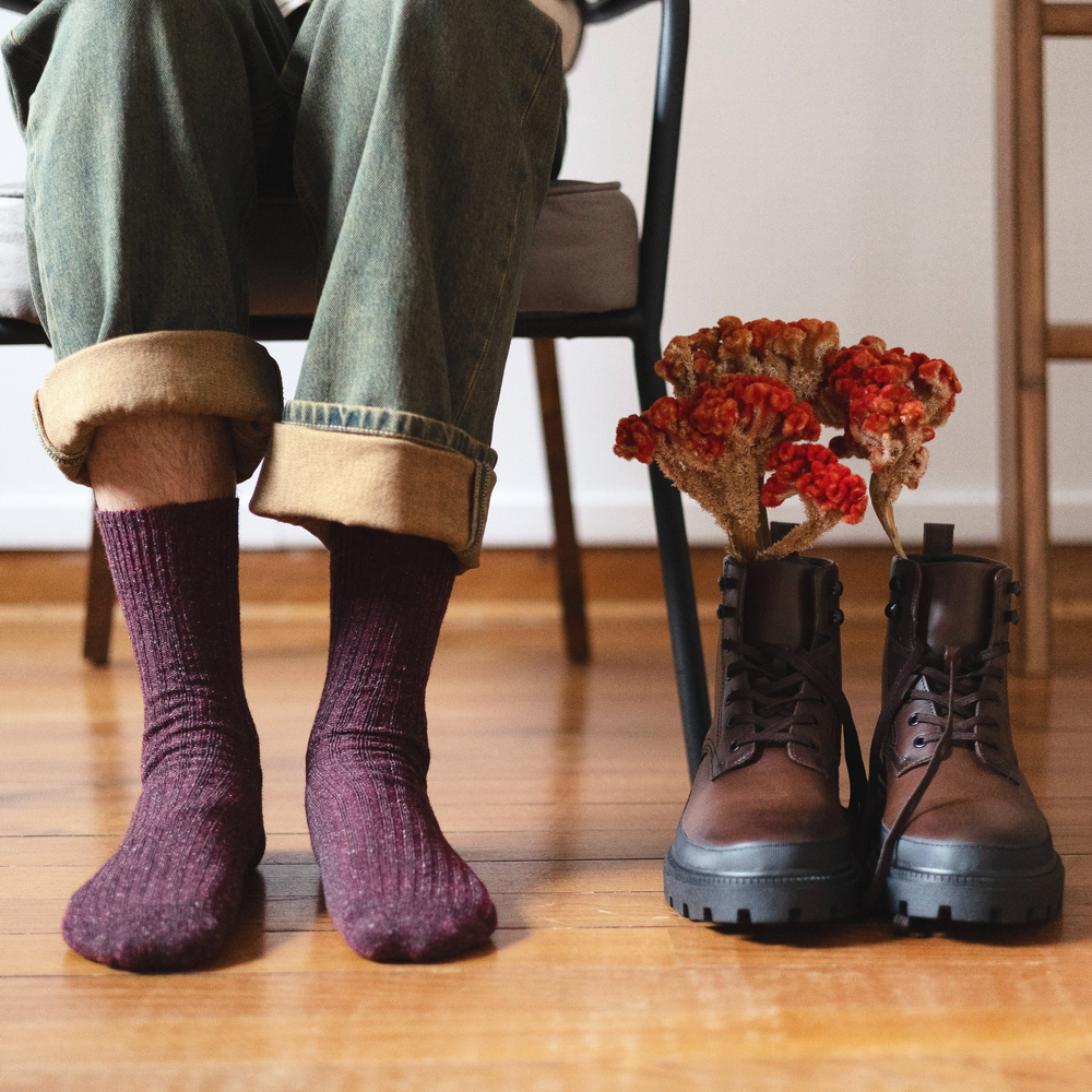 
                  
                    Burgundy Silk And Wool Dust Star Socks
                  
                