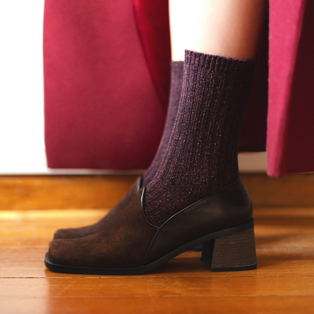 
                  
                    Burgundy Silk And Wool Dust Star Socks
                  
                