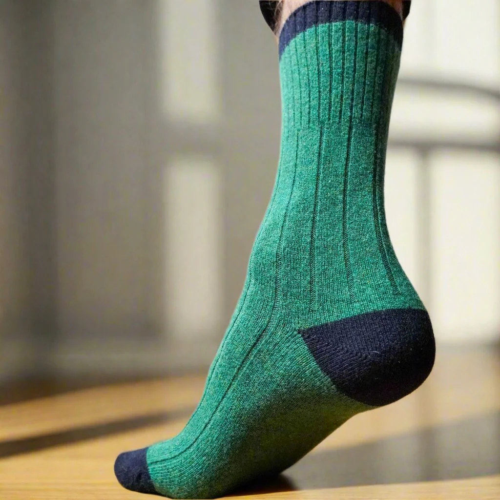 
                  
                    Green And Black Merino Wool Banded Socks
                  
                