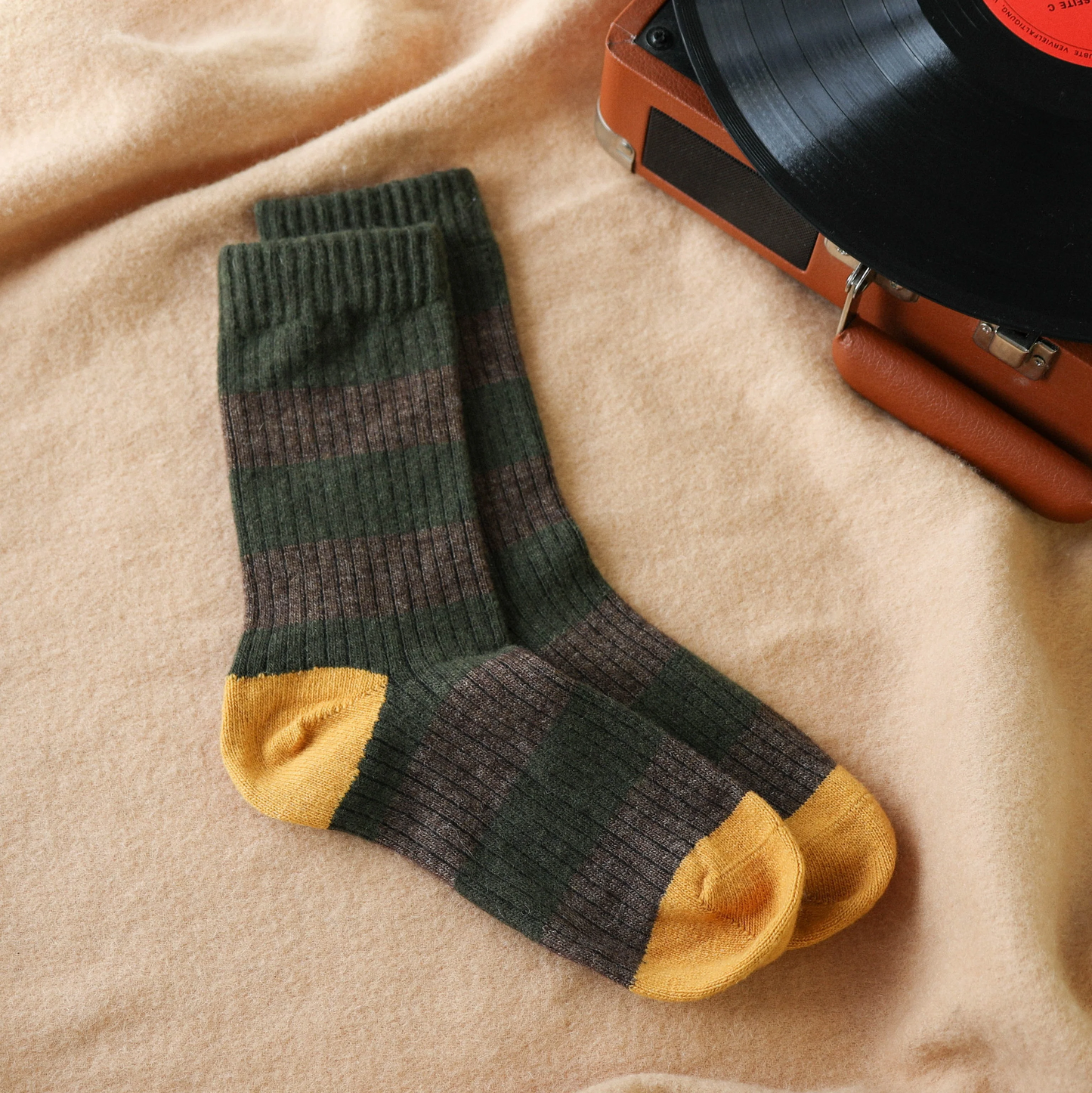 
                  
                    Khaki And Yellow Merino Wool Stripes Socks
                  
                