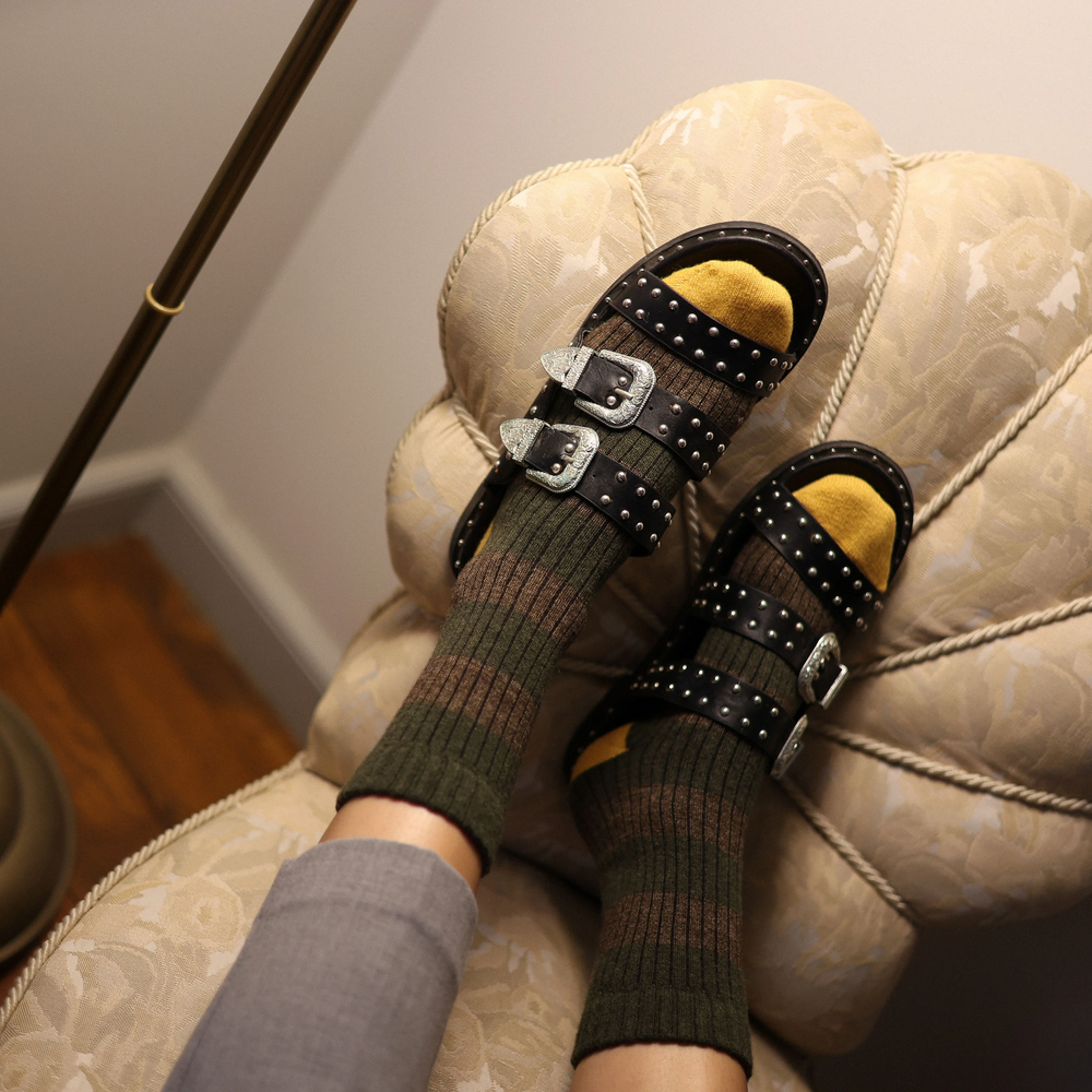 
                  
                    Khaki And Yellow Merino Wool Stripes Socks
                  
                