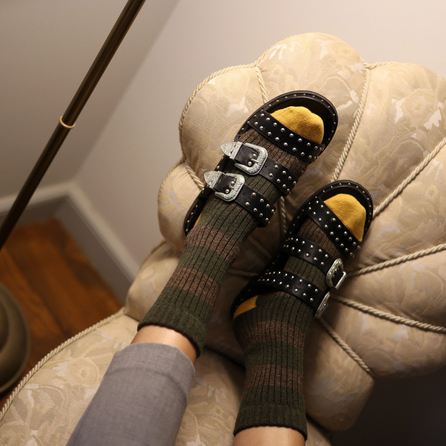 
                  
                    Khaki And Yellow Merino Wool Stripes Socks
                  
                