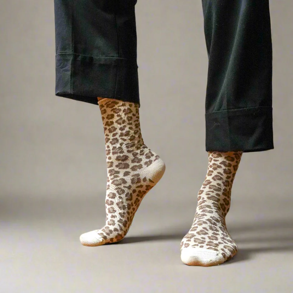 Leopard Beige Glitter Lurex Lyocell Socks