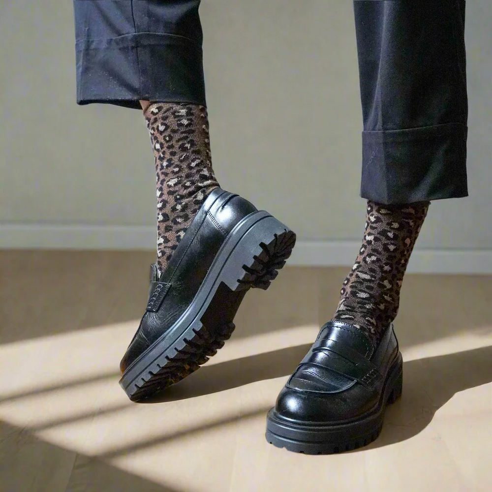 Leopard Brown Glitter Lurex Lyocell Socks