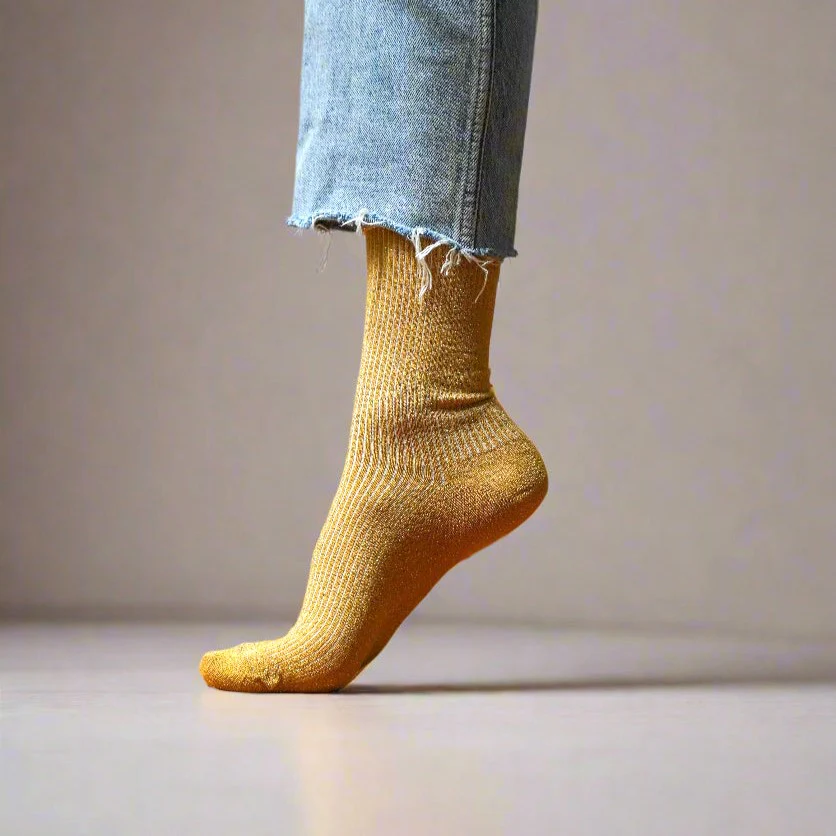 Mustard Glitter Lurex Lyocell Socks