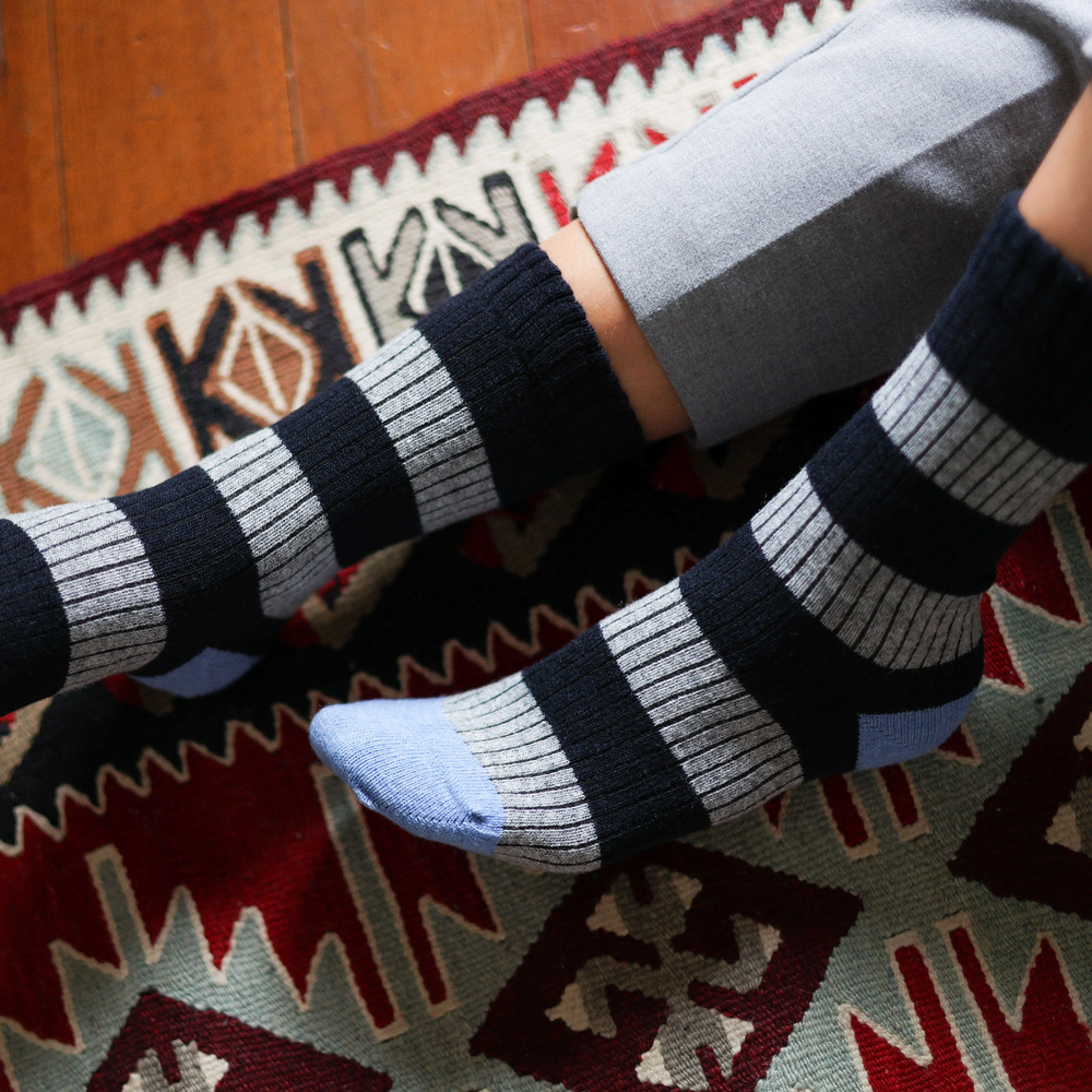 
                  
                    Navy And Grey Merino Wool Stripes Socks
                  
                