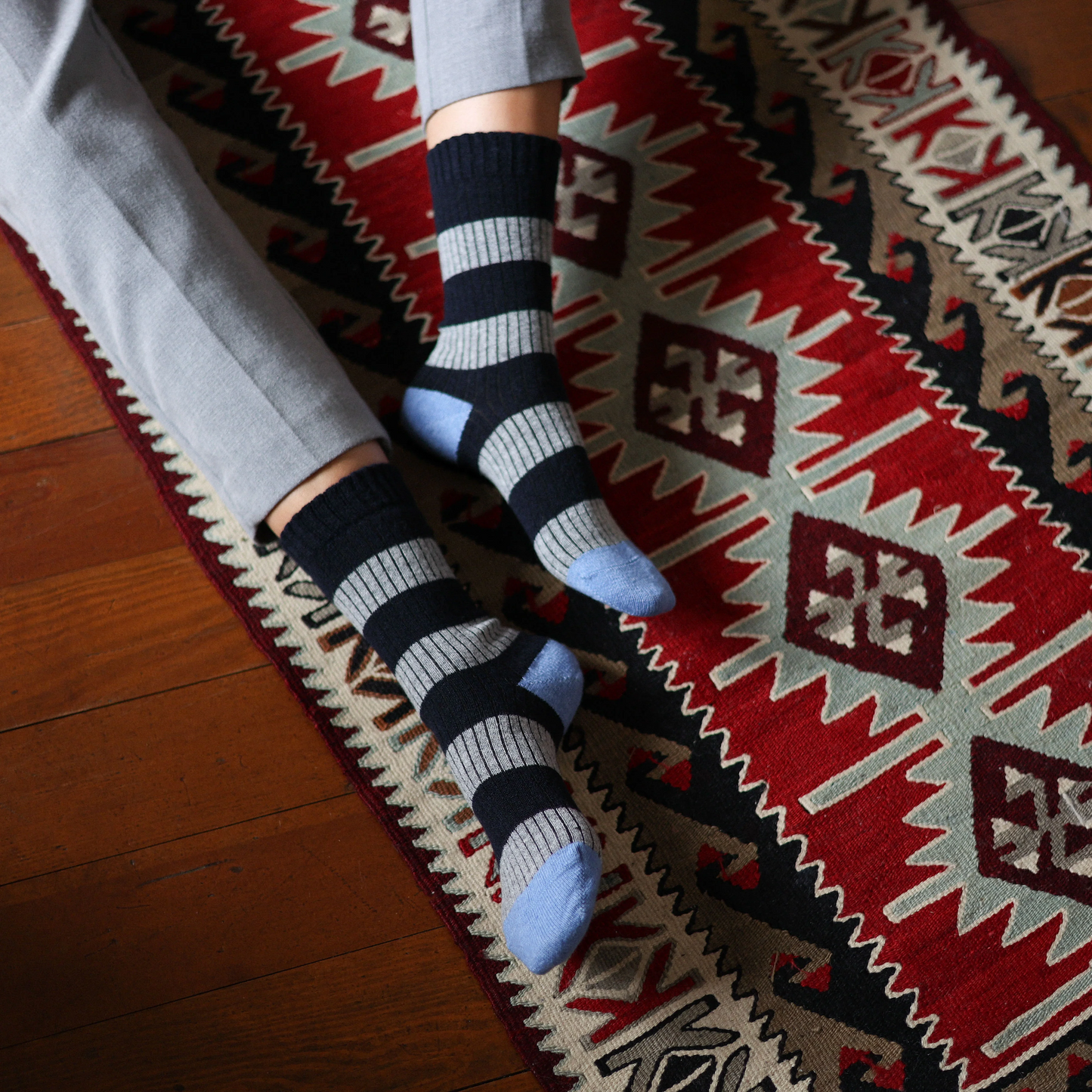 
                  
                    Navy And Grey Merino Wool Stripes Socks
                  
                