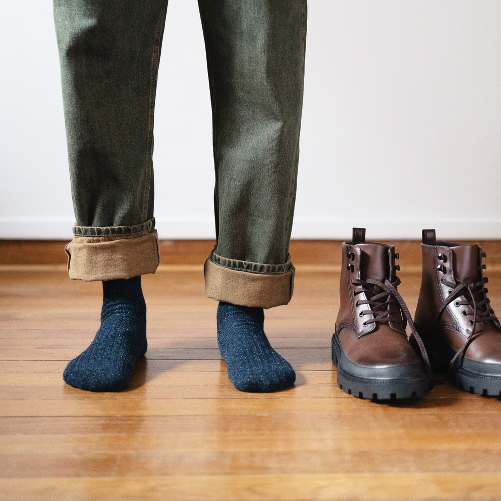 
                  
                    Navy Silk And Wool Dust Star Socks
                  
                