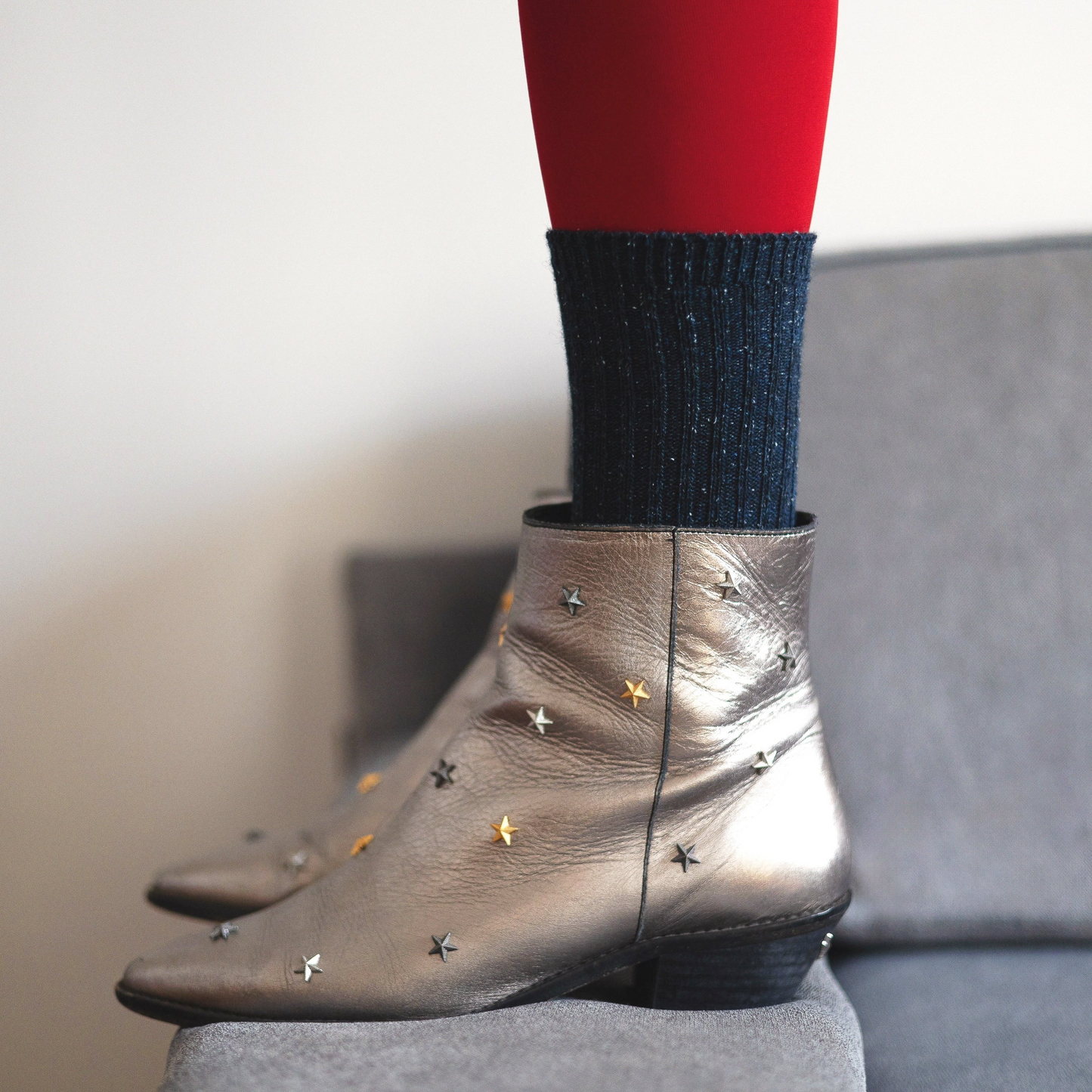 
                  
                    Navy Silk And Wool Dust Star Socks
                  
                
