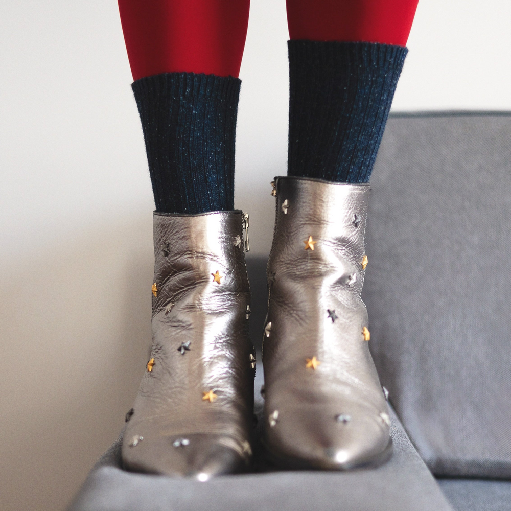 
                  
                    Navy Silk And Wool Dust Star Socks
                  
                