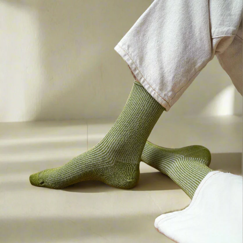 Olive Green Glitter Lurex Lyocell Socks