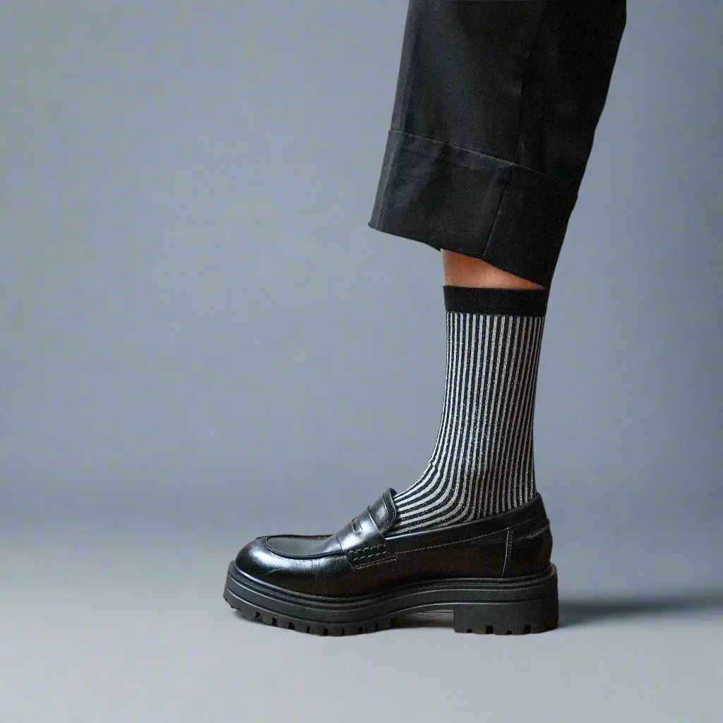 
                  
                    Stripes Black Glitter Lurex Lyocell Socks
                  
                