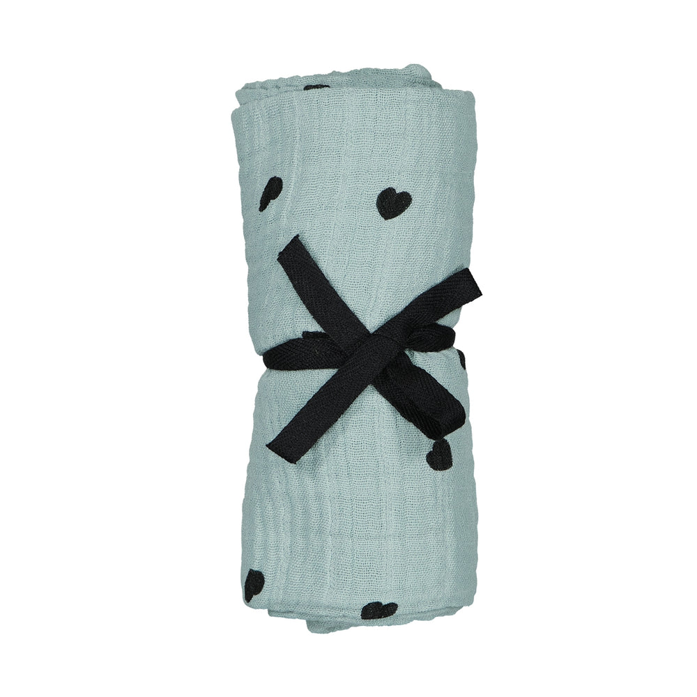 BIANCA Wickeltuch mit Herz-Print, Blau