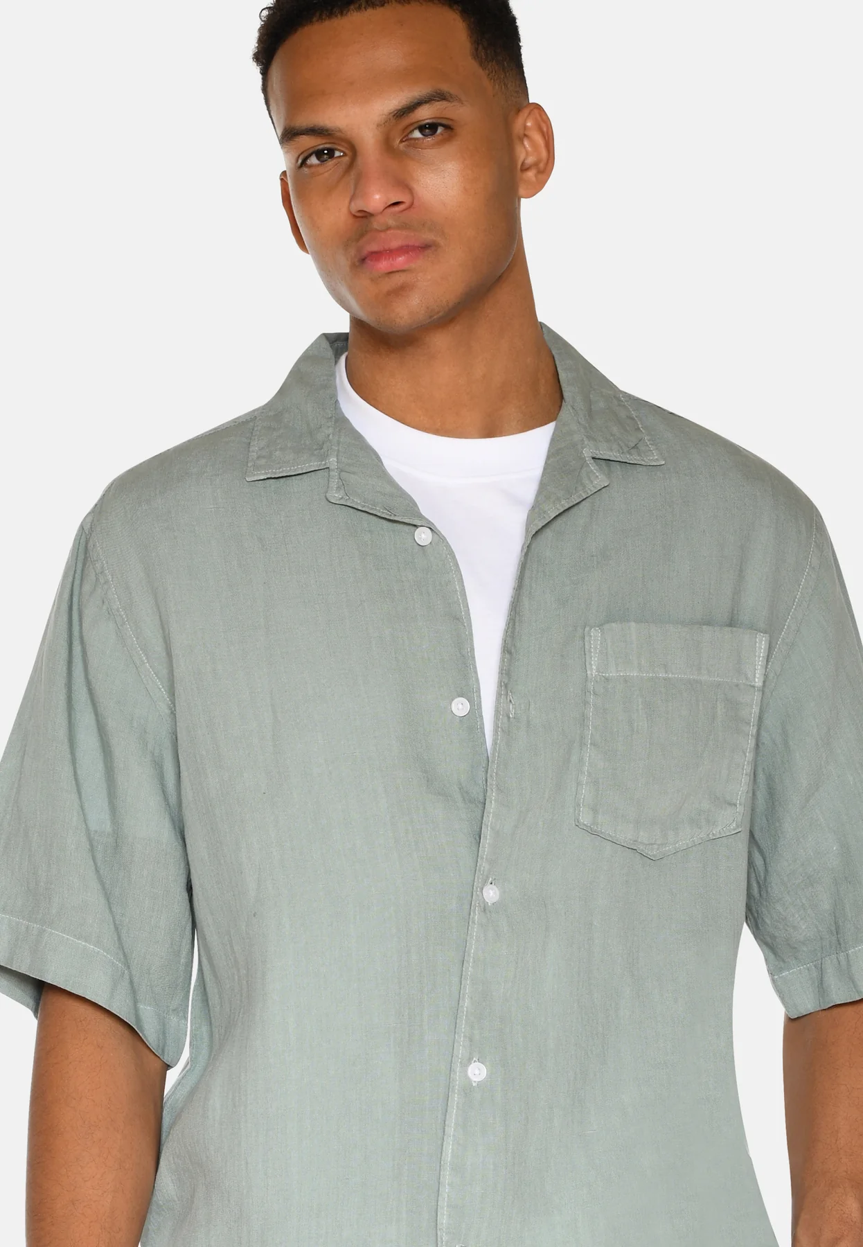 
                  
                    HAYDEN Gray Mist Short Sleeved Linen Shirt
                  
                